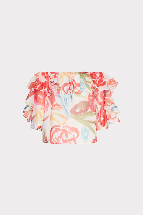 Floraison Rouge Organza Ruffle Top Red Multi Image 1 of 5