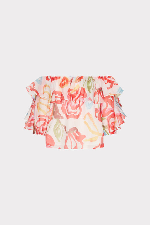 Floraison Rouge Organza Ruffle Top Red Multi Image 4 of 5