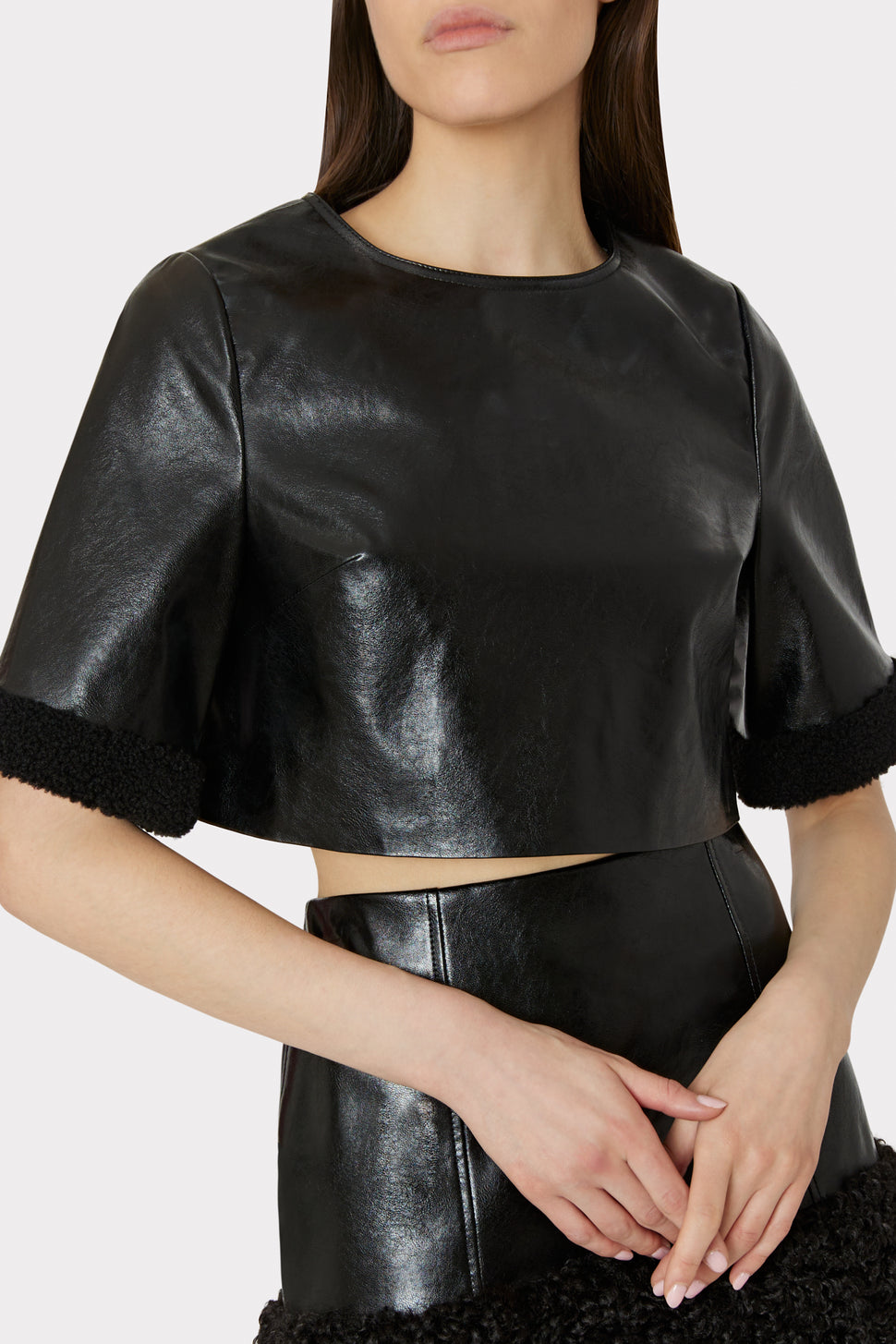 Date Night Perfect Black Satin Floral Hook-and-Eye Crop Top