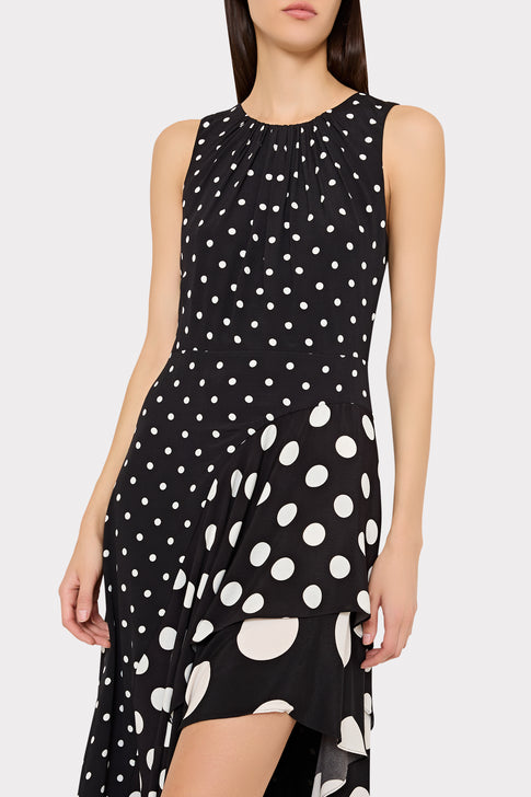 Black White Spencer Polka Dot Dress with Ruffle - On Model Three Quarter View | MILLY