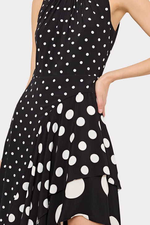 Black White Spencer Polka Dot Dress - Mixed Print Detail Close-Up | MILLY