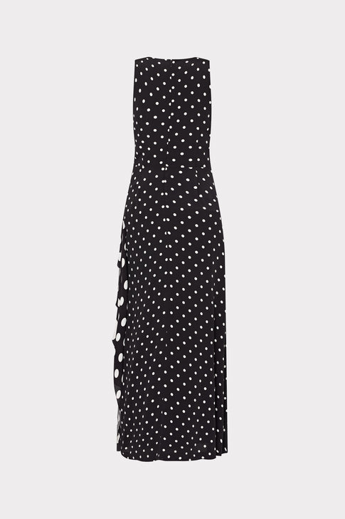 Black White Spencer Polka Dot Maxi Dress - Back View with Zipper Detail | MILLY