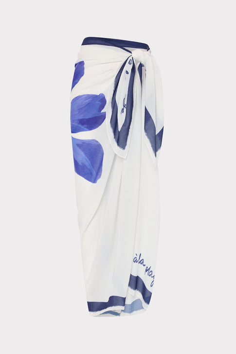 White Blue Plumbago Printed Sarong - Side Drape | MILLY