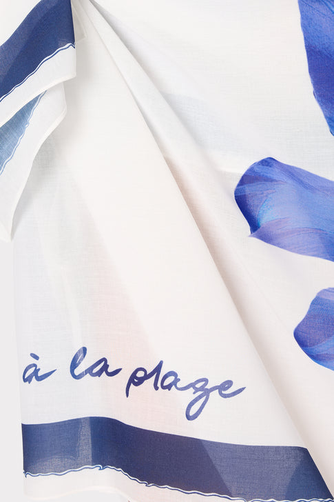 White Blue Plumbago Printed Sarong - Fabric Detail Close-Up | MILLY