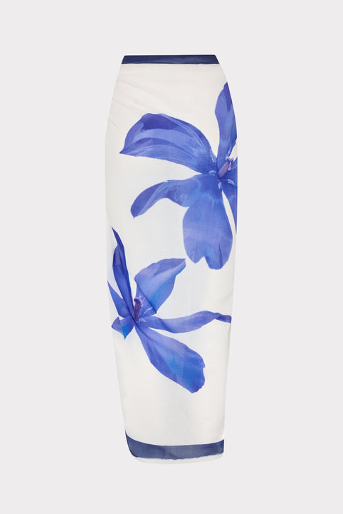 White Blue Plumbago Printed Sarong - Flat Lay | MILLY
