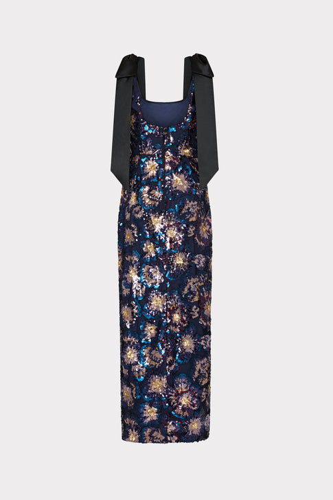 Kyle Satin Bow Column Dress Navy Multi Image 5 of 5