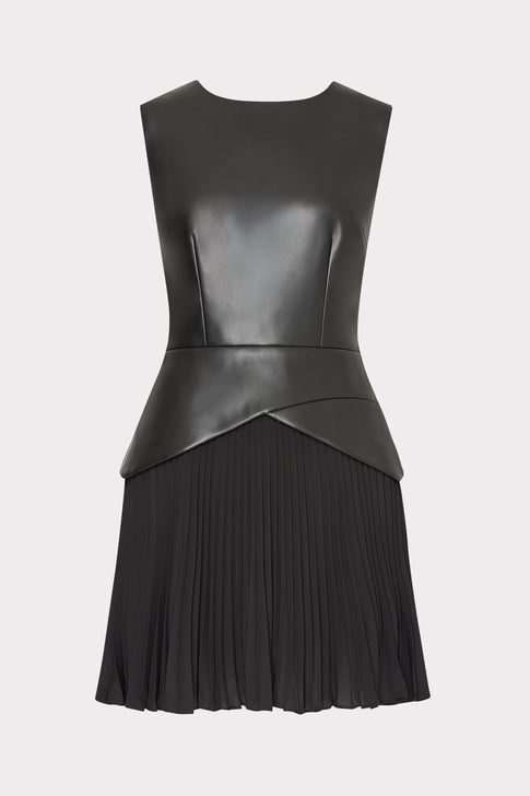 Haddy Leather Pleated Combo Mini Dress Black/Black Image 1 of 4