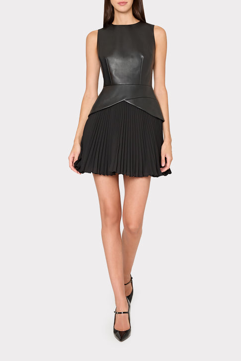 Haddy Leather Pleated Combo Mini Dress Black/Black Image 2 of 4