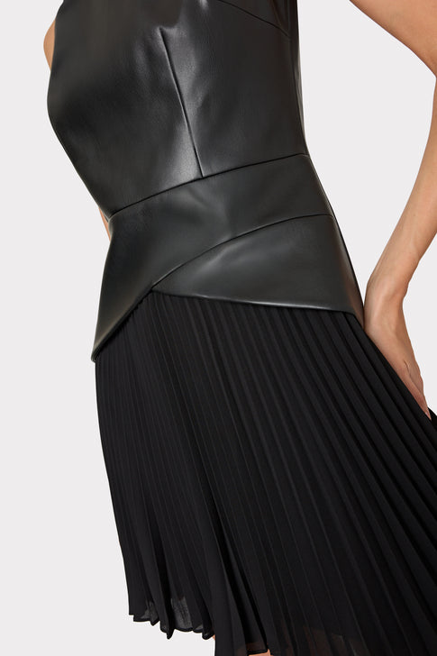 Haddy Leather Pleated Combo Mini Dress Black/Black Image 3 of 4
