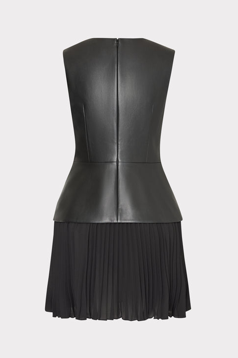 Haddy Leather Pleated Combo Mini Dress Black/Black Image 4 of 4