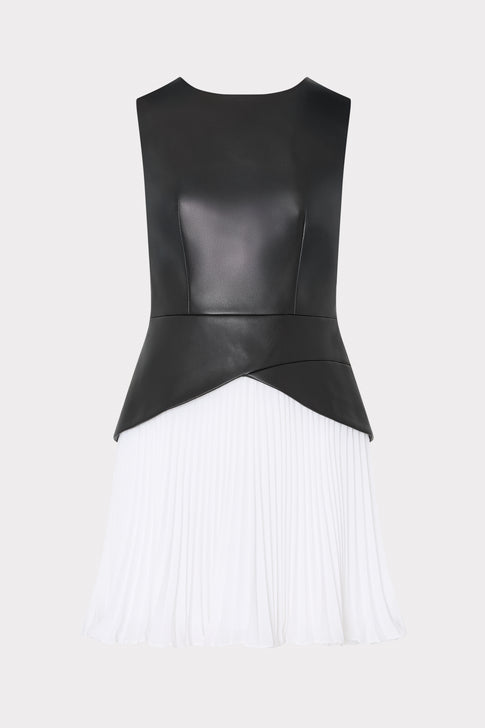 Haddy Leather Pleated Combo Mini Dress Black/White Image 1 of 5