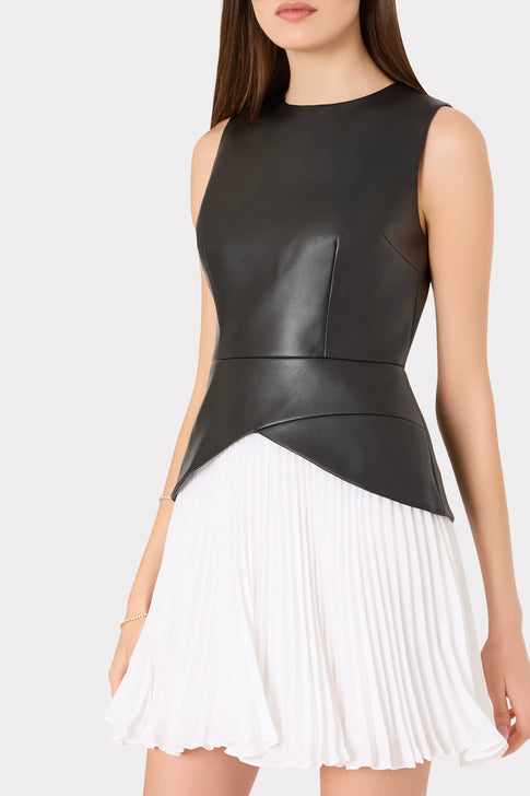 Haddy Leather Pleated Combo Mini Dress Black/White Image 4 of 5