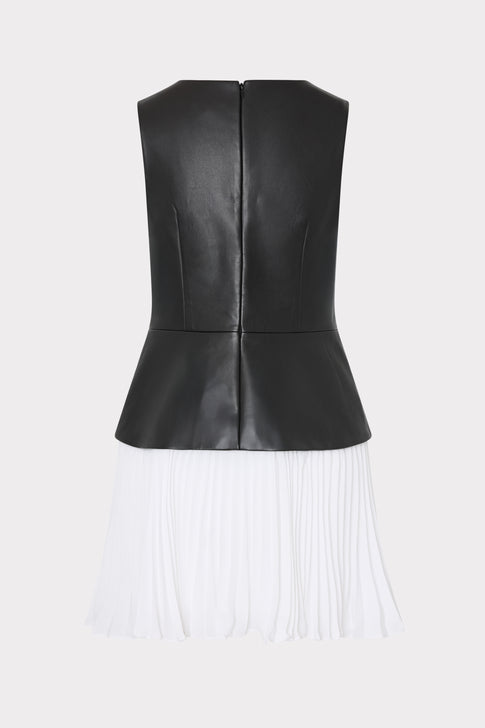 Haddy Leather Pleated Combo Mini Dress Black/White Image 5 of 5
