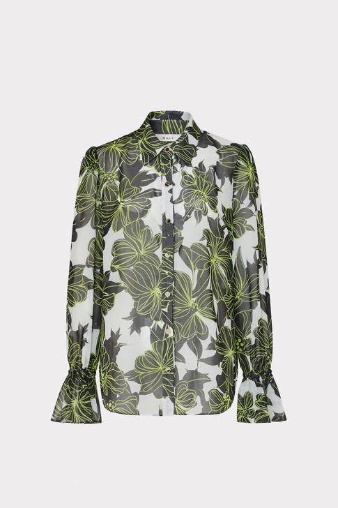 Lacey Sea Of Petals Top Chartreuse/Black Image 1 of 4