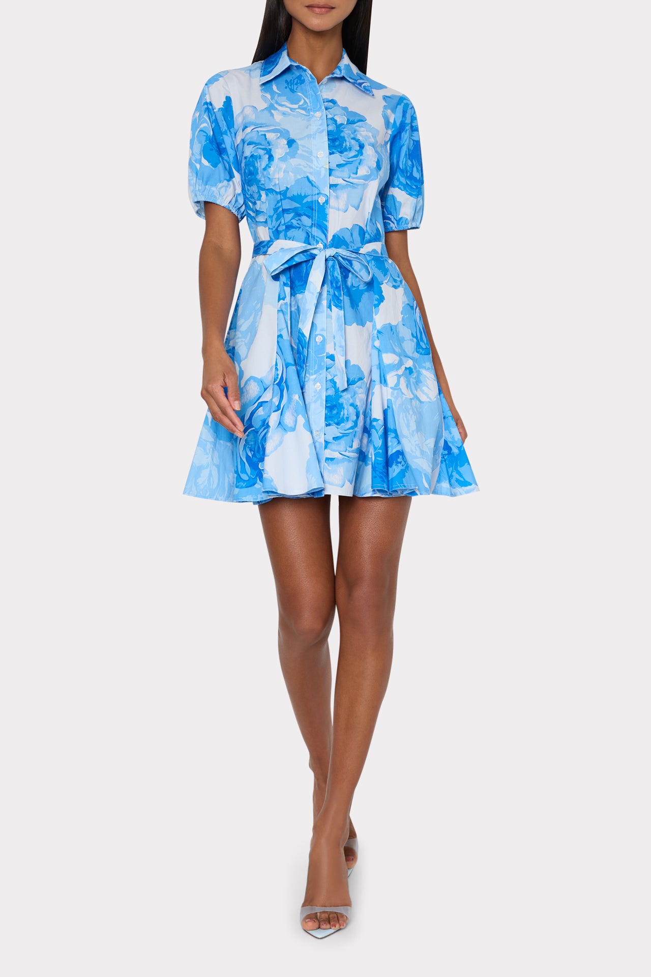 Milly Women's Juni Printed Stretch Cotton Poplin Mini-Shirtdress - Blue Multi - Size 8 Milly Women's Juni Printed Stretch Cotton Poplin Mini-Shirtdress - Blue Multi - Size 8
