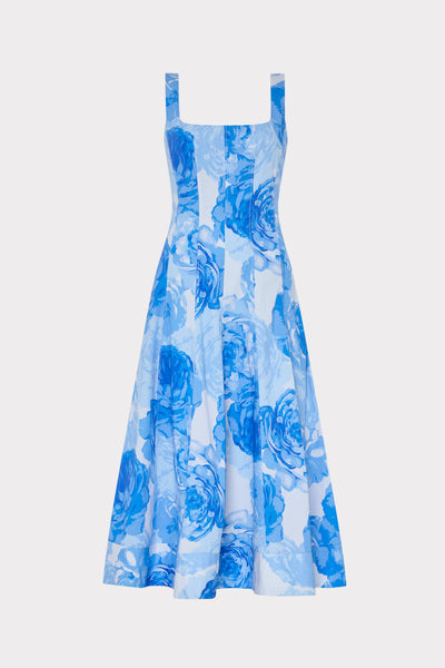 Milly Nia Printed Stretch Cotton Poplin Midi-Dress - Blue Multi