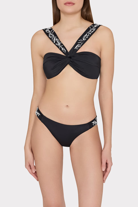 Beaded Applique Shoulder Draped Bikini Top Black Image 2 of 6