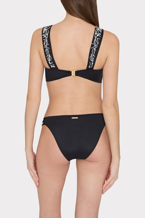 Beaded Applique Shoulder Draped Bikini Top Black Image 4 of 6