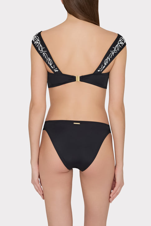 Beaded Applique Shoulder Draped Bikini Top Black Image 5 of 6