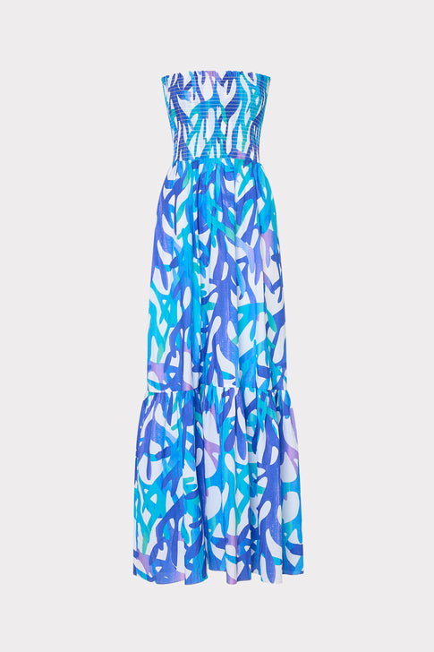 Olen Under The Sea Strapless Maxi Dress Blue Multi Image 1 of 5