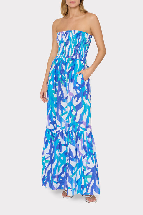 Olen Under The Sea Strapless Maxi Dress Blue Multi Image 2 of 5