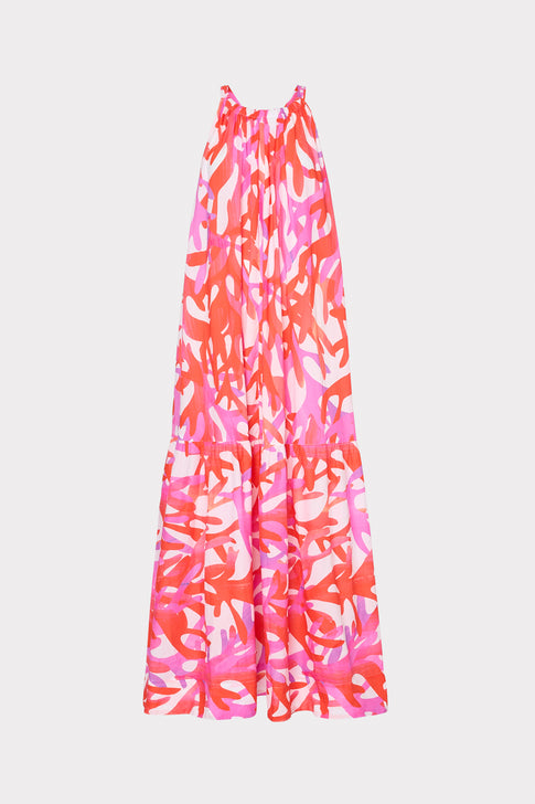 Under The Sea Halter Maxi Cover-Up Dress Pink Multi Image 1 of 5