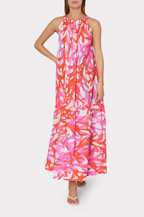 Under The Sea Halter Maxi Cover-Up Dress Pink Multi Image 2 of 5