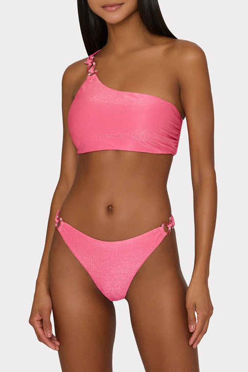One Shoulder O-Ring Bikini Top Shimmer Pink Image 2 of 4
