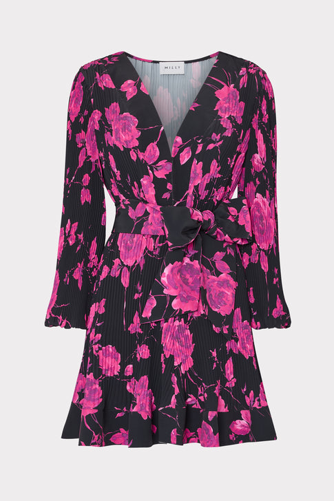 Liv Amarilla Rose Pleated Dress Black/Pink Image 1 of 4