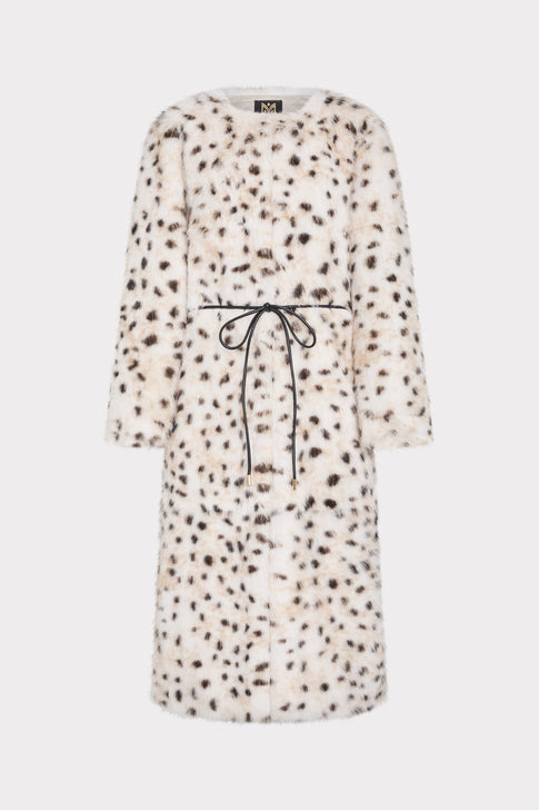 White Black Printed Faux Fur Coat - Front View, Luxury Designer Outerwear | MILLY