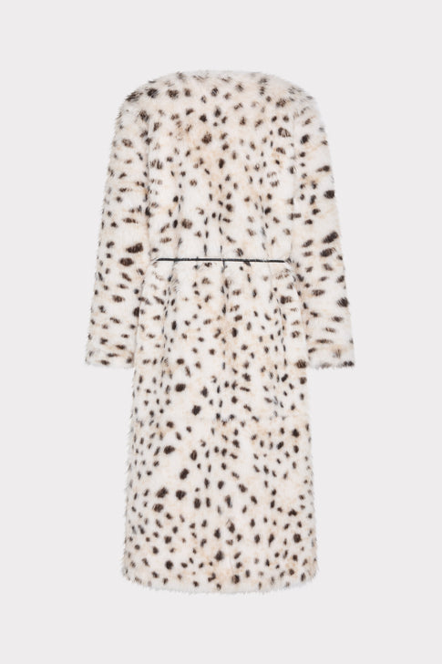 White Black Spotted Faux Fur Coat - Back View, Elegant Designer Outerwear | MILLY