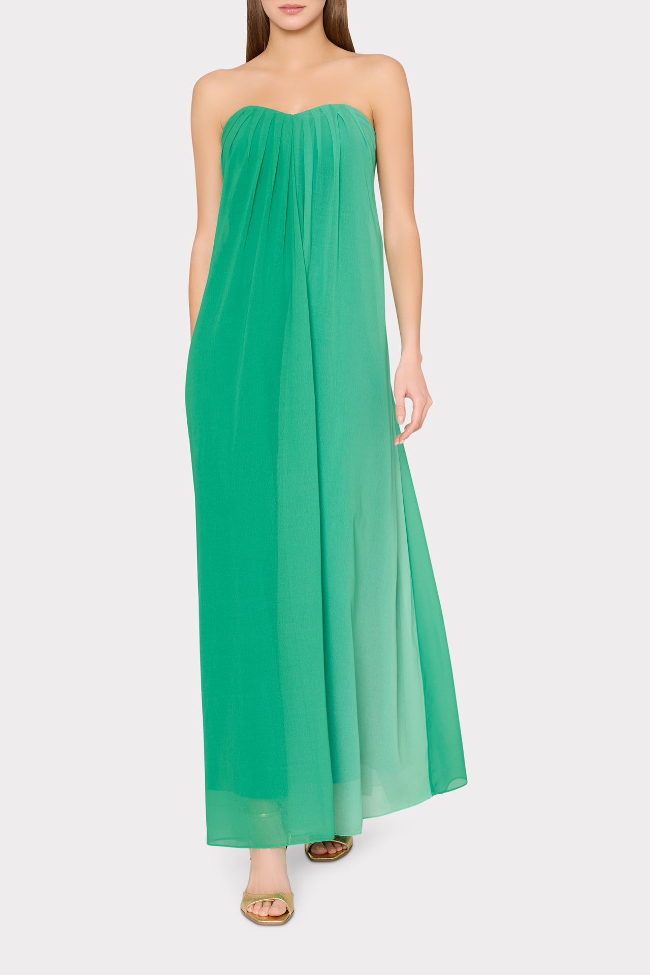 Sunset Stripe Strapless Dress in Green | MILLY