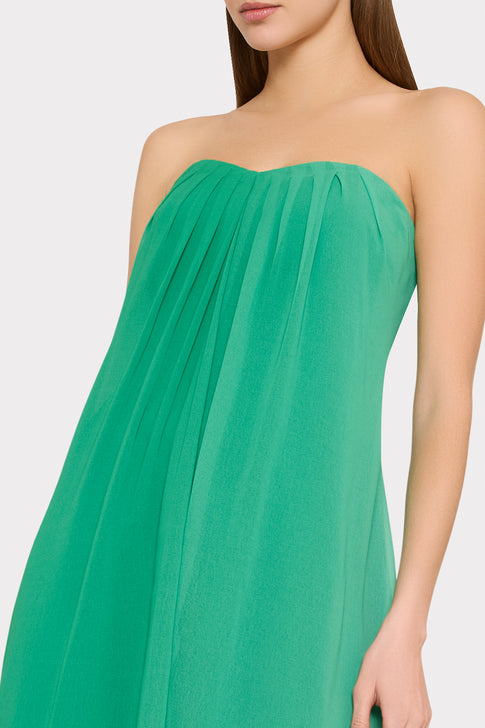 Green Pleated Strapless Evening Dress - Bodice Detail | MILLY