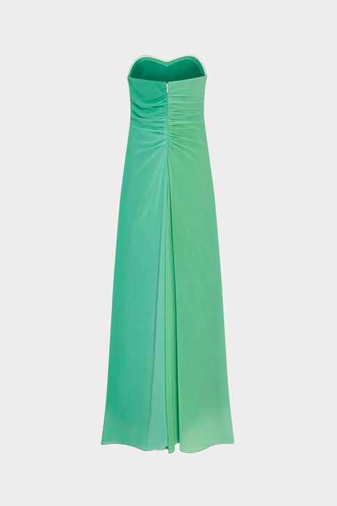 Green Designer Strapless Evening Gown - Back View | MILLY