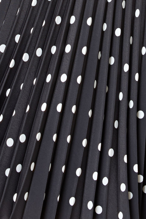 Black Pleated Chiffon with White Polka Dots - Fabric Texture Close-up | MILLY