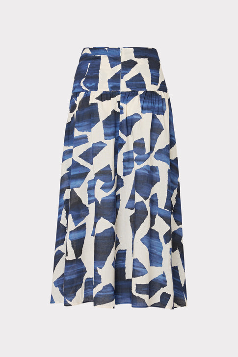 Ocean Puzzle Viscose Linen Skirt Navy Multi Image 4 of 4