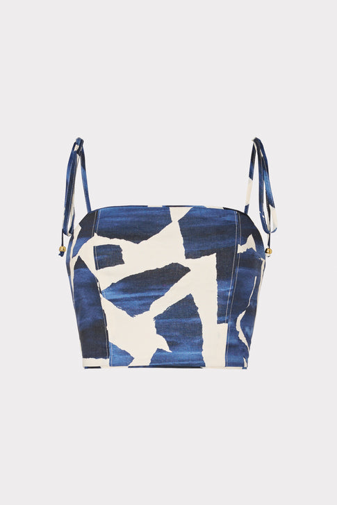 Ocean Puzzle Viscose Linen Tie Top