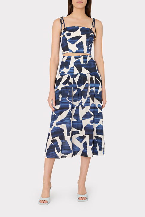 Ocean Puzzle Viscose Linen Tie Top