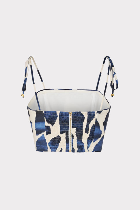 Ocean Puzzle Viscose Linen Tie Top