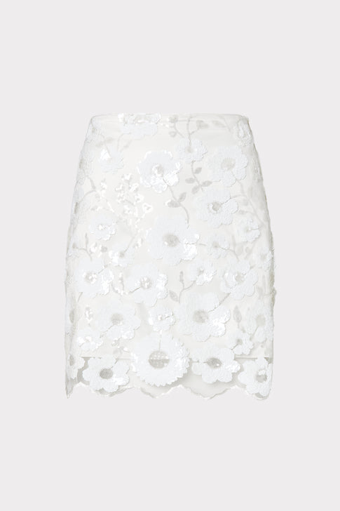 Kristina Floral Cascading Sequins Skirt White Image 1 of 4