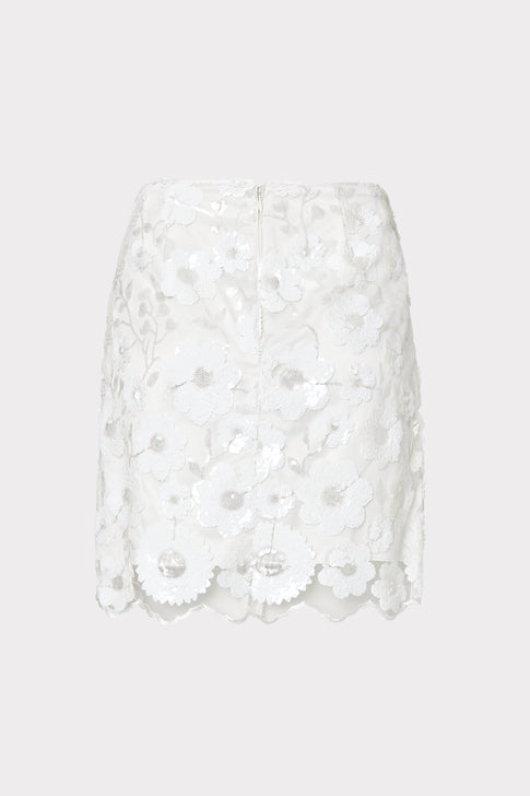 Kristina Floral Cascading Sequins Skirt White Image 3 of 4