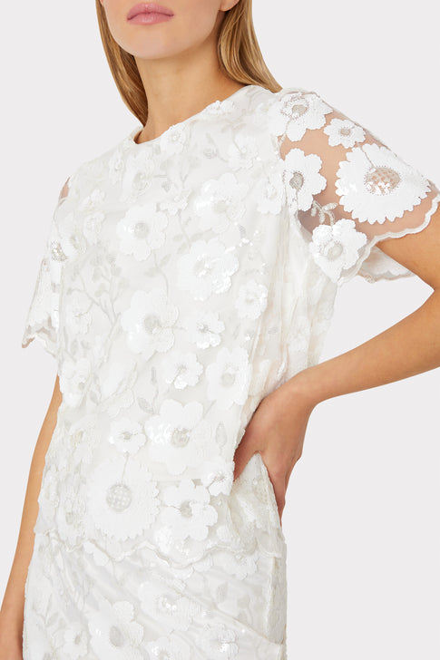 Kristina Floral Cascading Sequins Skirt White Image 4 of 4
