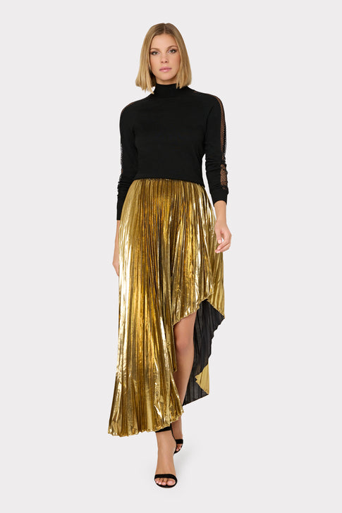 Shenandoah Asymmetrical Pleated Lame Skirt