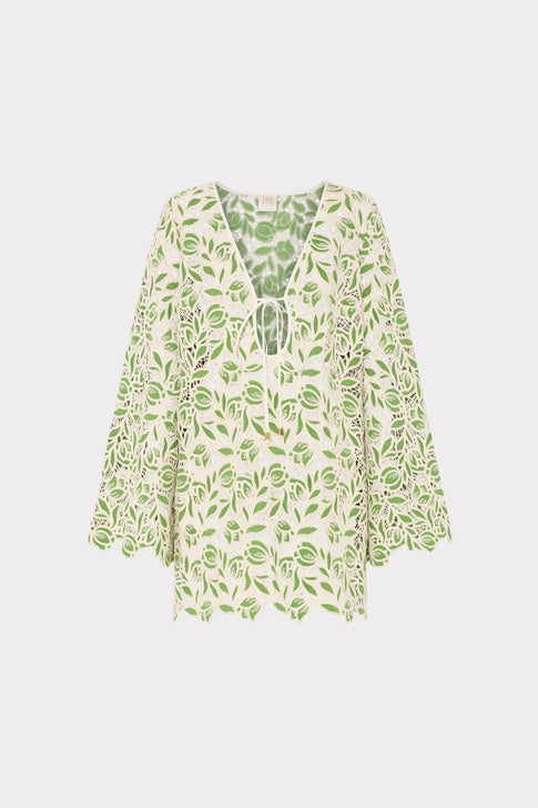 Green White Leaf Lace Cover-Up - Front View | MILLY