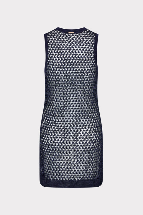 Navy Crochet Knit Cover-Up Mini Dress - Back View | MILLY