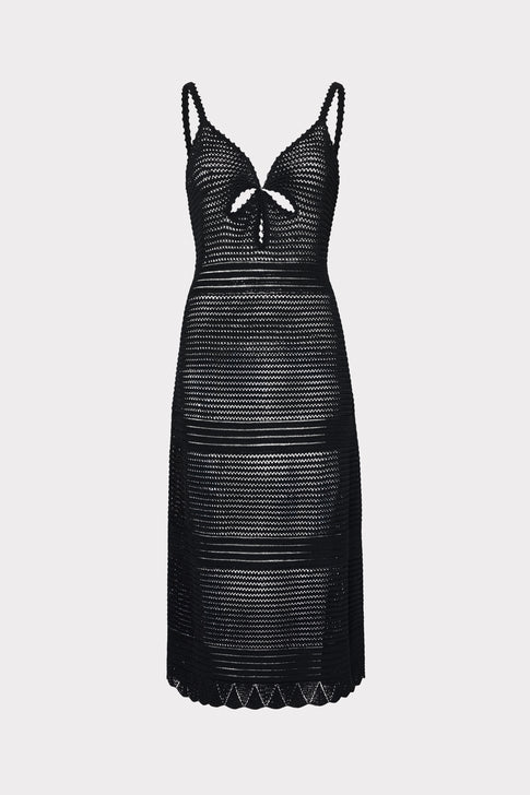Black Crochet Knit Cover-Up Midi Dress - Front View | MILLY