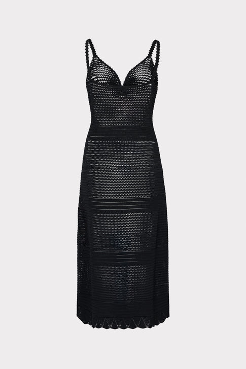Black Crochet Designer Cover-Up Midi Dress - Flat Lay Product Shot | MILLY