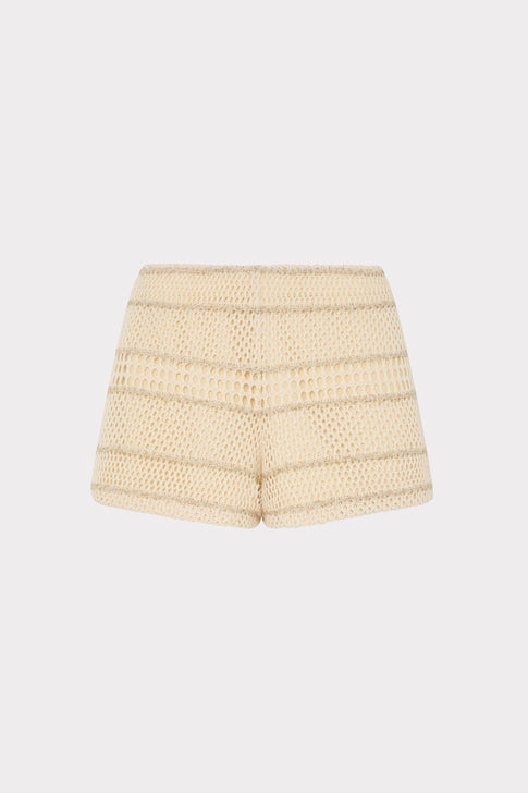 Gold Multi Designer Crochet Knit Shorts - Flat Lay | MILLY