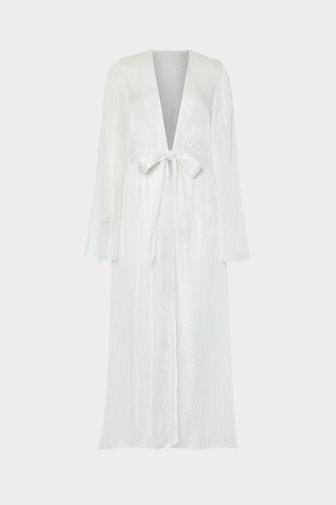 White Vince Pinstripe Cover-Up with Bow Detail - Flat Lay | MILLY