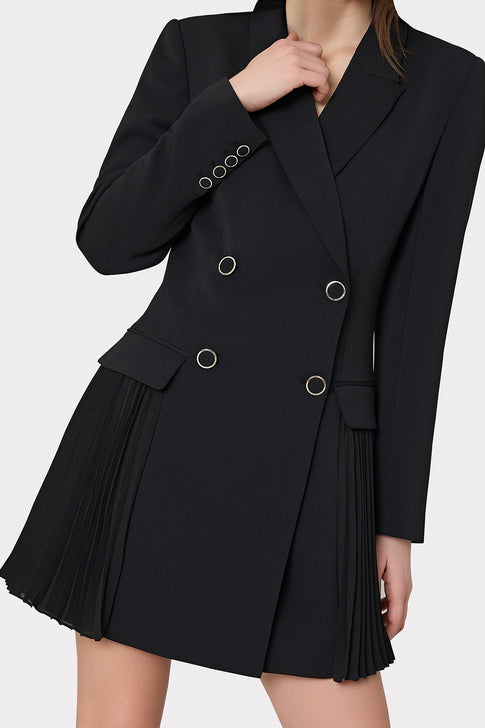 Noora Pleated Blazer Dress in Black MILLY - Main Image